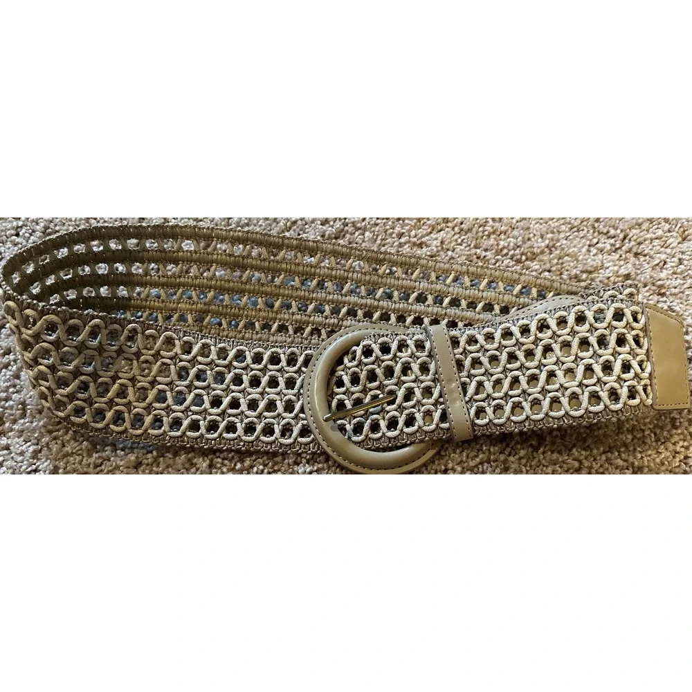 The Limited Woven‎ Chain Link Belt Elastic Stretchy Gold Buckle Tan Beige S P